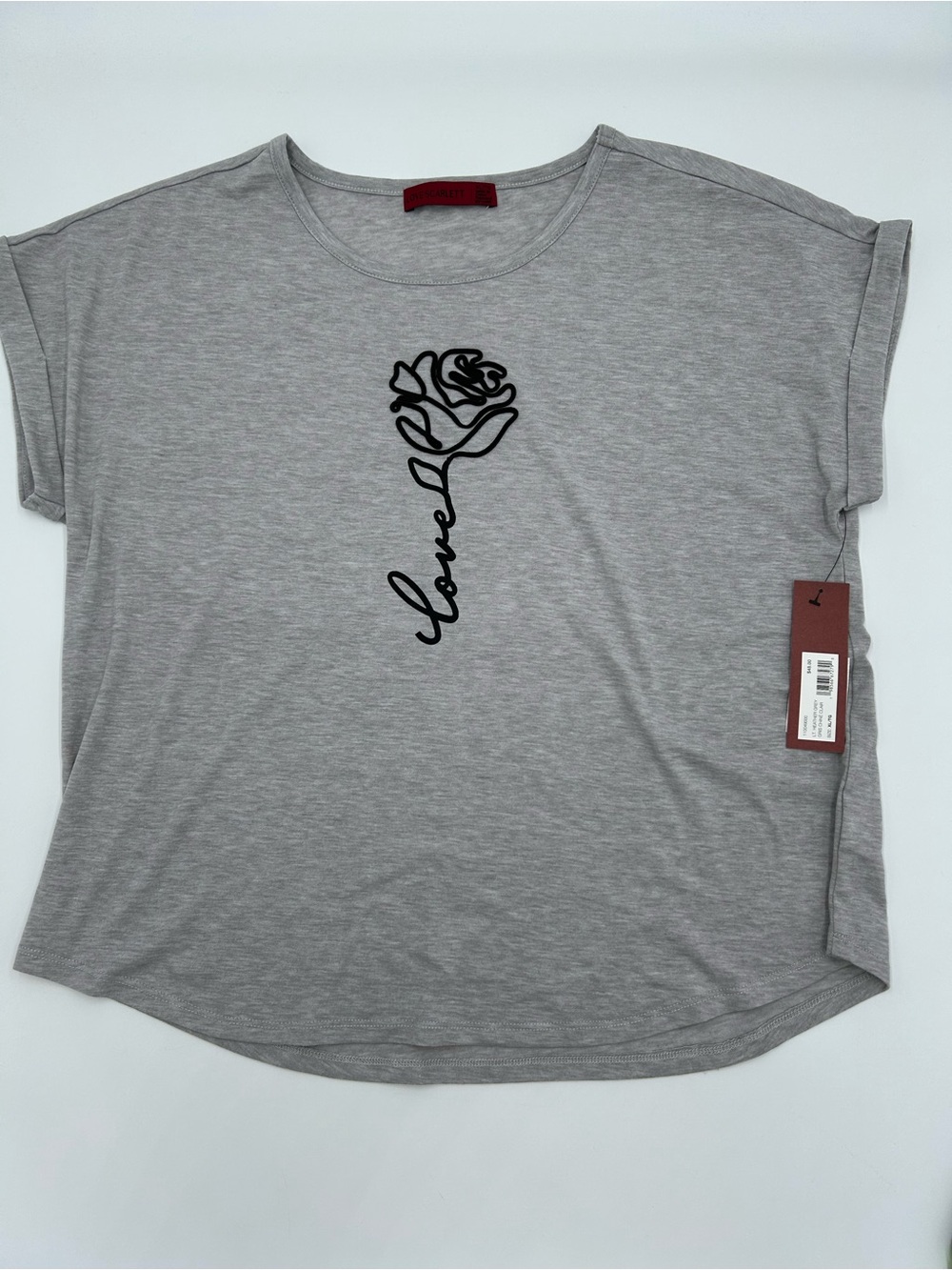 Love Scarlett Gray Short-Sleeve Tee with Black Rose 'Love' Graphic XL NWT